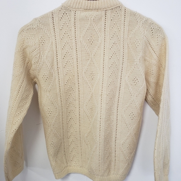 Vintage 60s Ann Arbor USA Made 100% Wool Sweater S VGUC Cream - Picture 10 of 11
